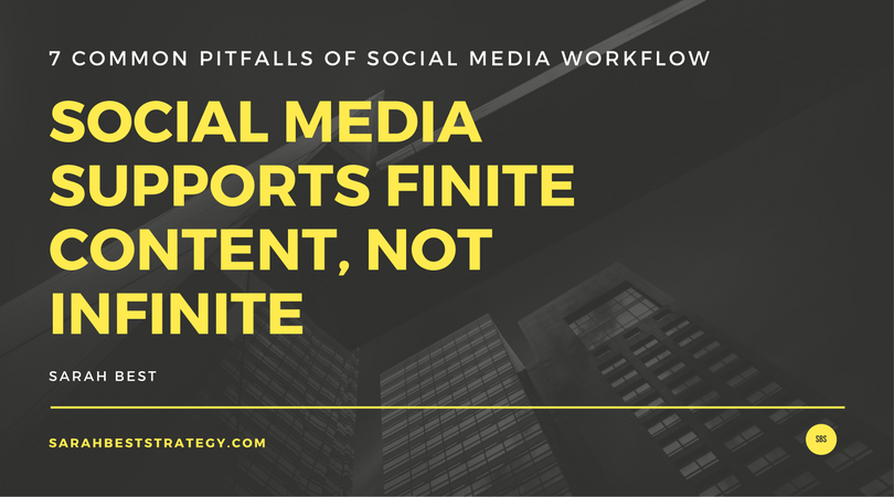 Social Media Supports a finite amount of content not an infinite amount of content. Quote from Sarah Best, Sarah Best Strategy
