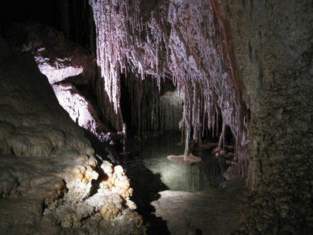 A large stalactite formation inside one of the Lehman Caves.